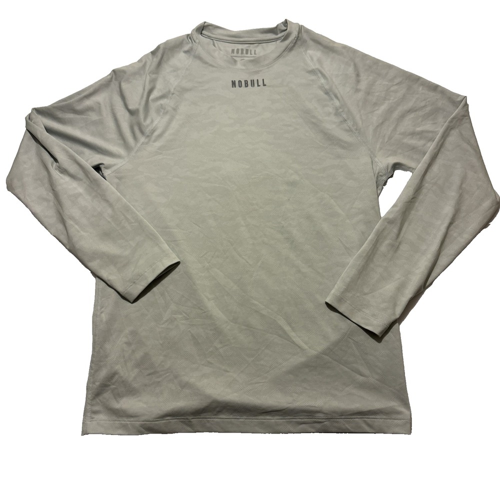 NoBull Shirt Mens Size Medium Gray Camo Pullover Long Sleeve Training Fitness